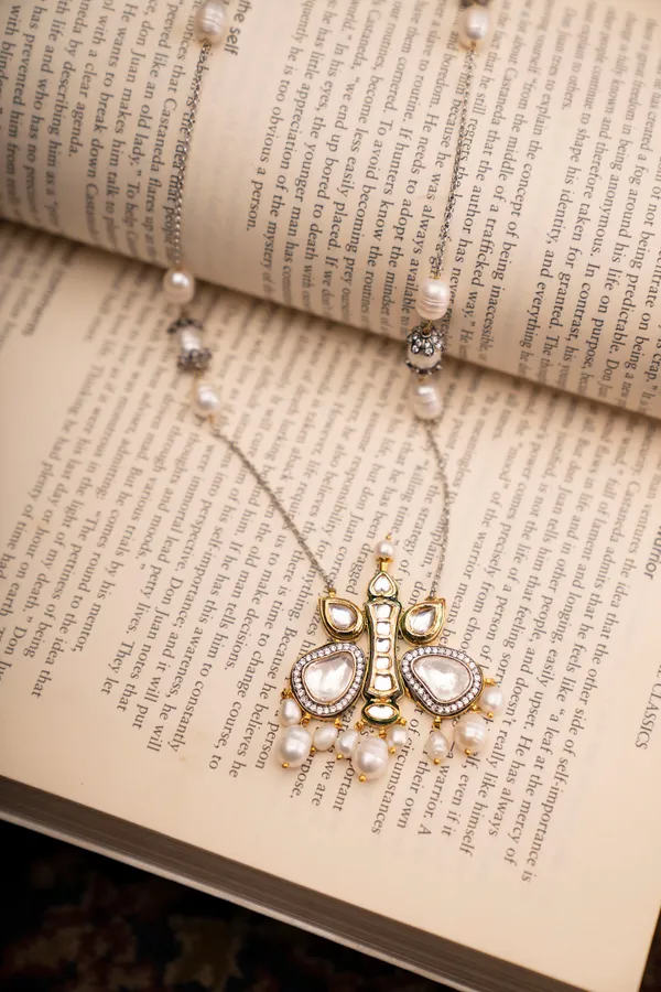 Gold & White Kundan Zirconia Necklace