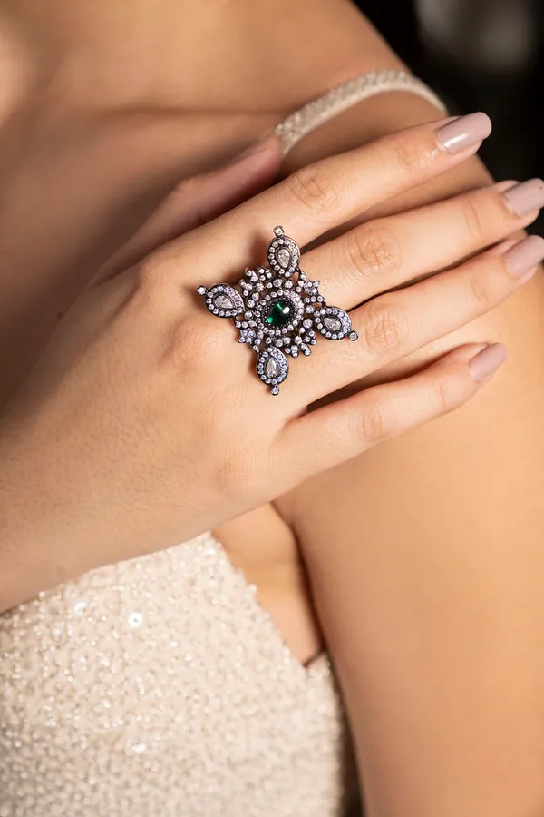 Green Center Zircon Ring