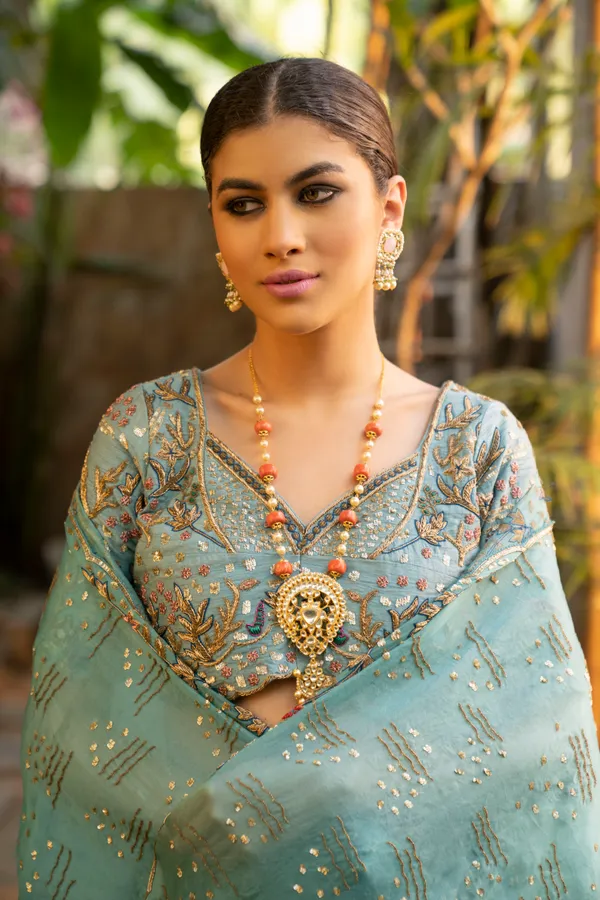 Gold & White Kundan Necklace With Coral Stones and Pearls