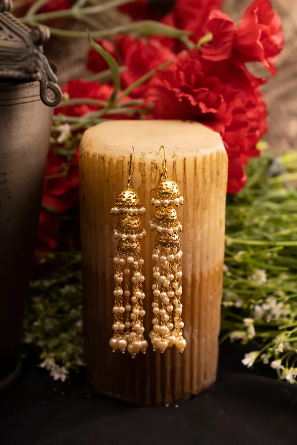 Gold Jhumki Earrings Danglers With Pearls