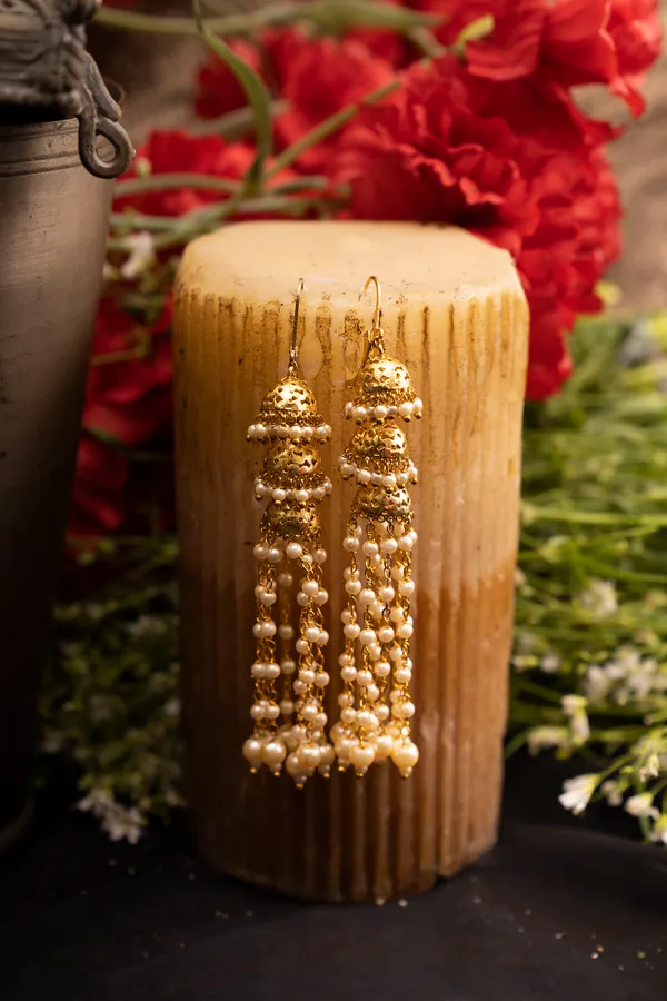 Gold Jhumki Earrings Danglers With Pearls