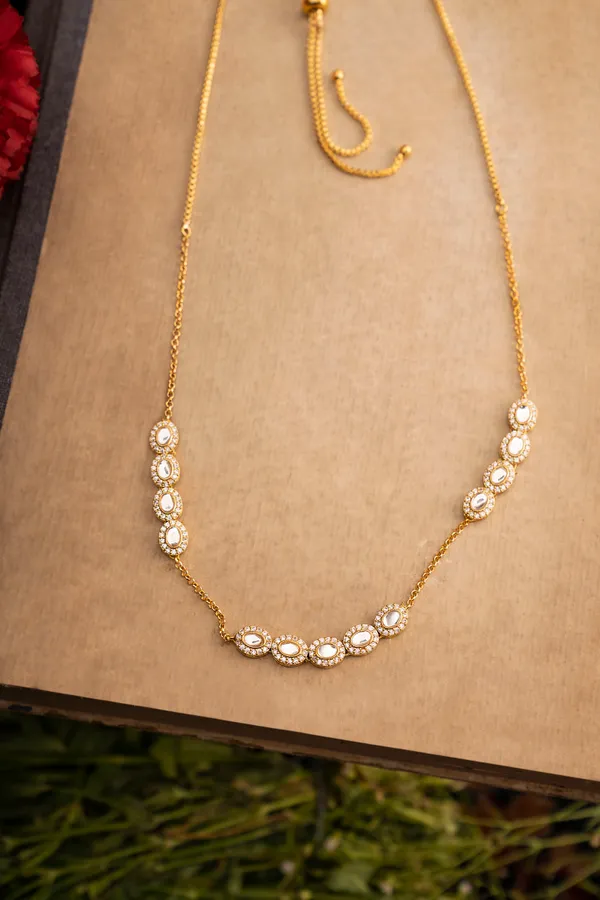 Gold & White Four Side Kundan Zirconia Necklace