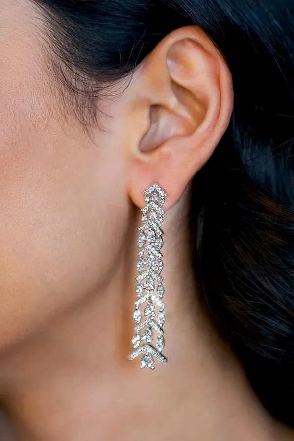 Silver White Layered Zirconia Dangler Earrings