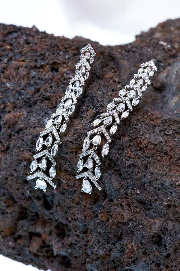 Silver White Layered Zirconia Dangler Earrings