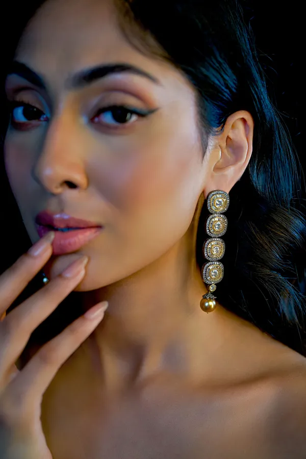 Dual Finish Layered Zirconia Dangler Earrings