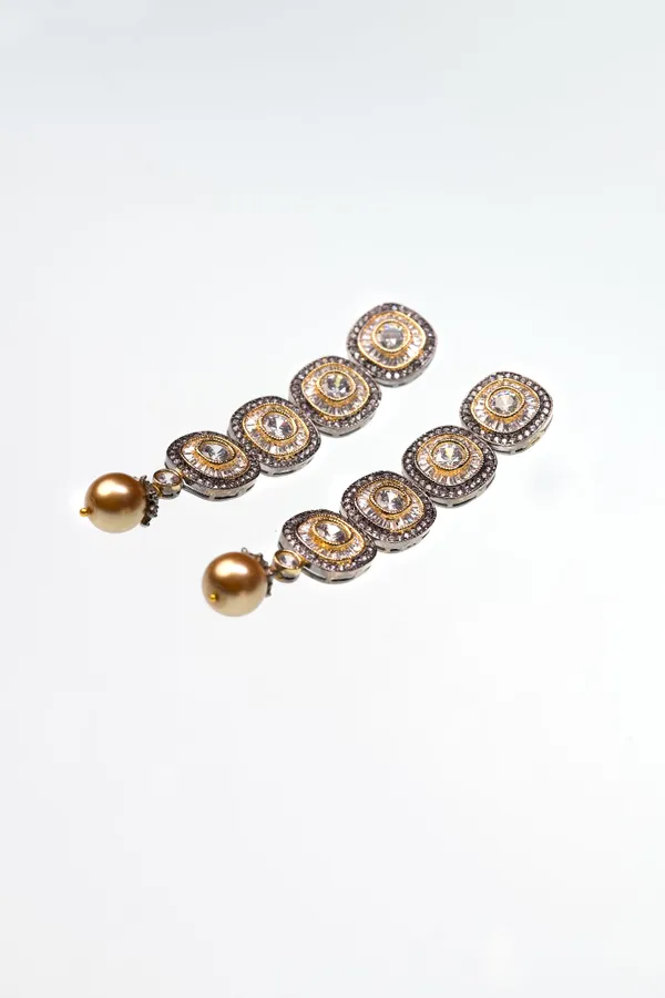 Dual Finish Layered Zirconia Dangler Earrings