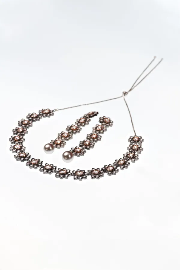 Dual Finish Flower Zirconia Necklace