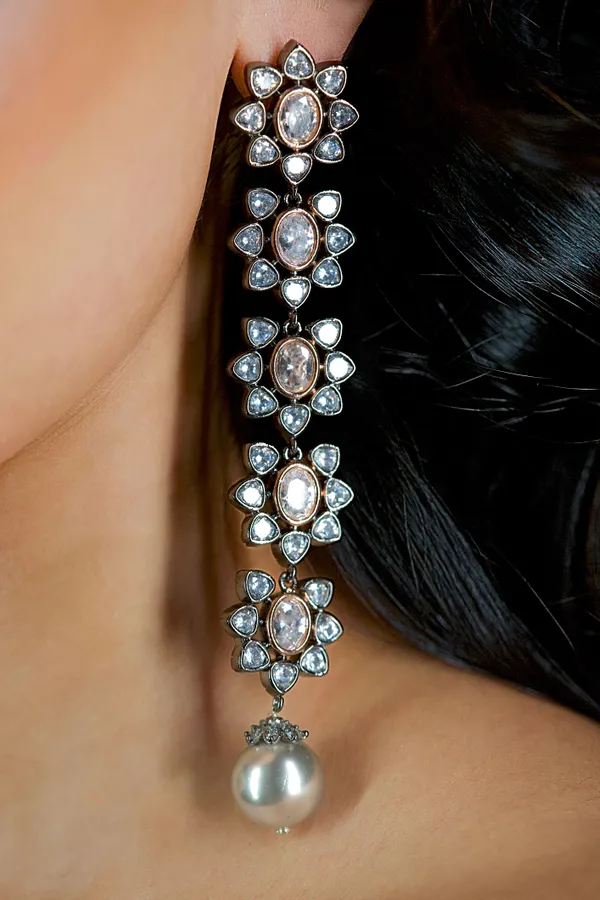 Dual Tone Layered Zirconia Dangler Earrings