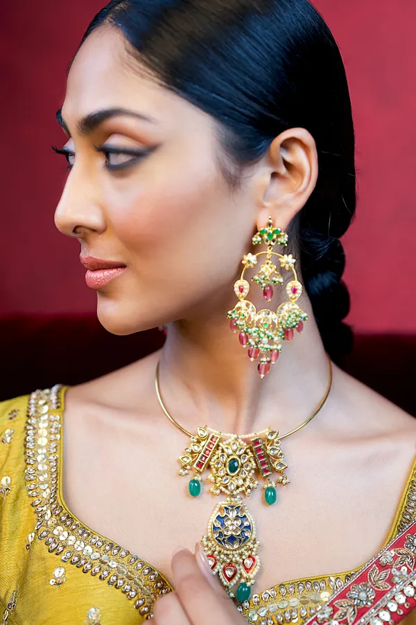 Statement Red & Green Kundan Tourmaline Drops Chandbali