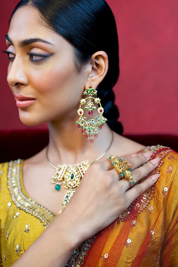 Statement Red & Green Kundan Tourmaline Drops Chandbali