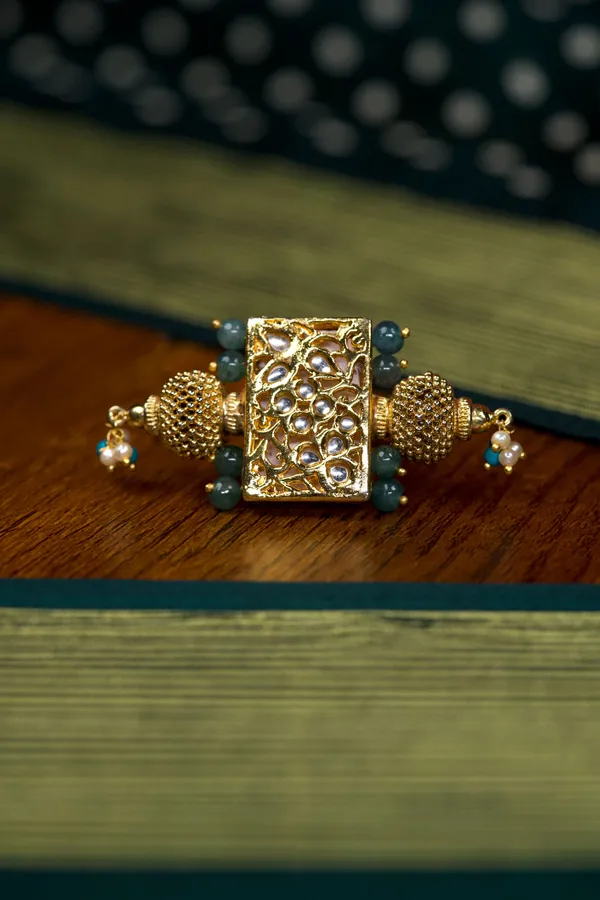 Gold & White Ring With Turquoise Green Pearls