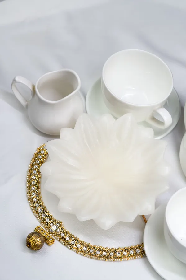 Gold & White Gold Bead Kundan Necklace