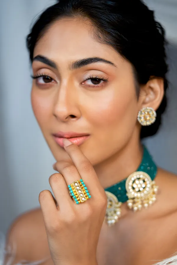 Gold & White Feroza Pearls Ring