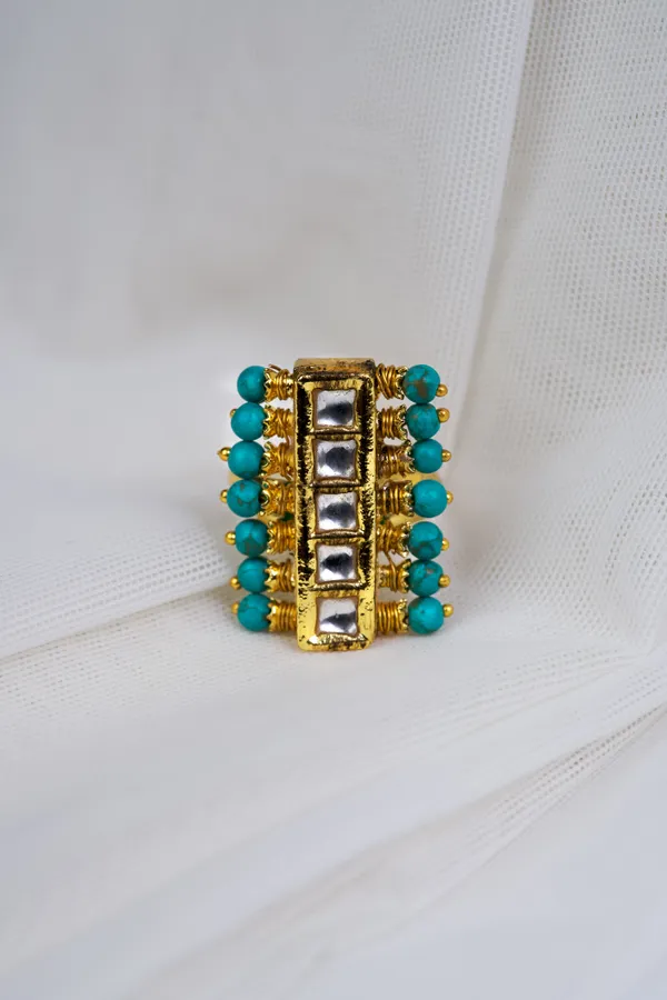 Gold & White Feroza Pearls Ring