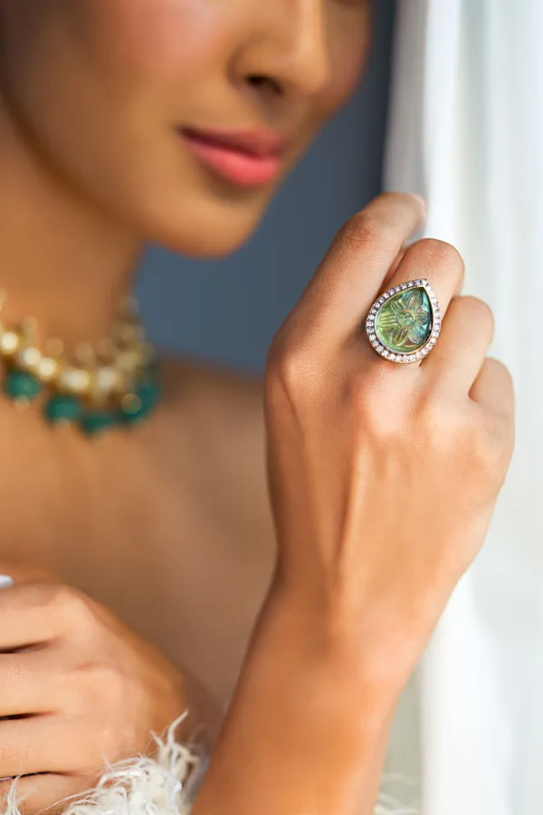 Statement Carved Green Stone Zirconia Ring