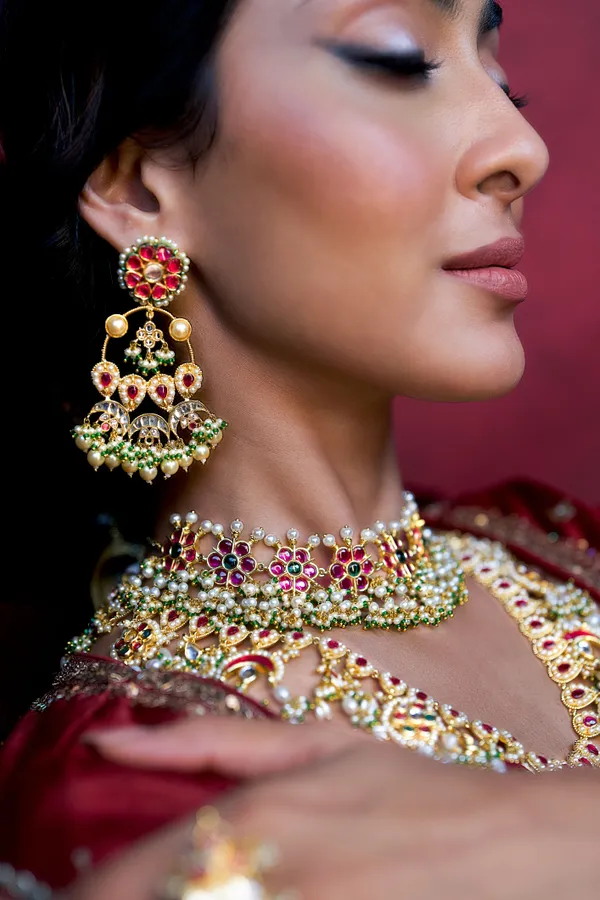 Statement Red Kundan Pearl Drops Chandbali