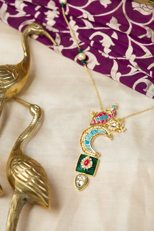 Red Kundan Feroza Chand Necklace