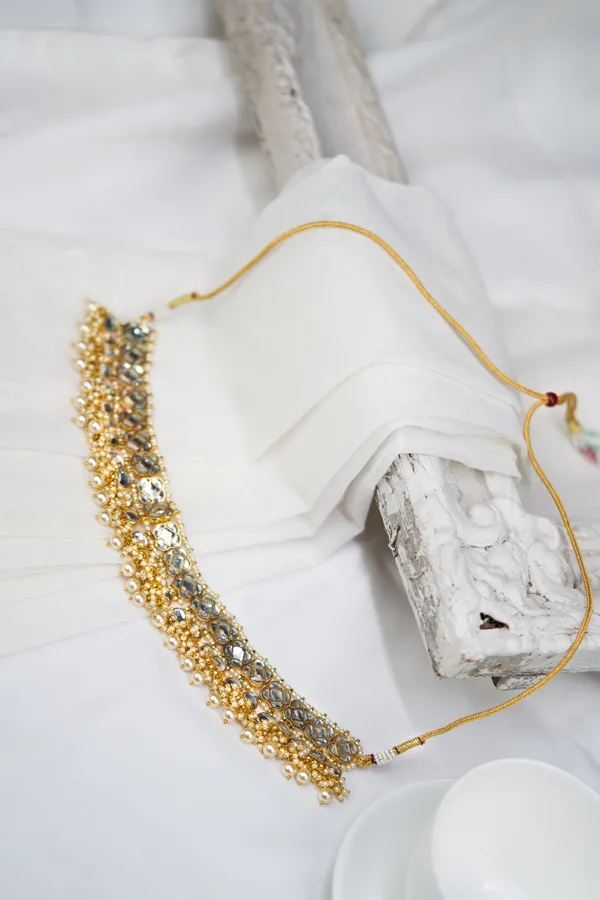 Statement Gold & White Kundan Pearl Drop Necklace