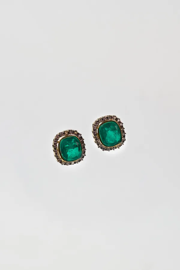 Dual Finish Green Doublet Studs Earrings