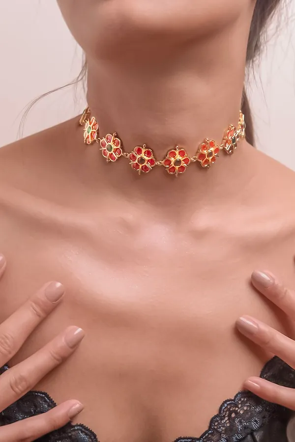 Green & Pink Kundan Choker Necklace