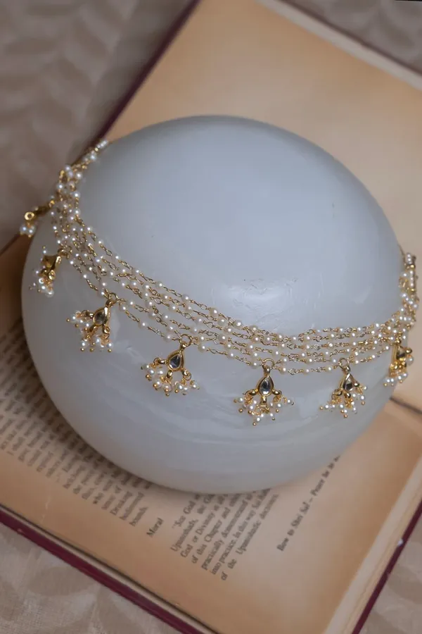 Gold & White Pearls Biya Necklace