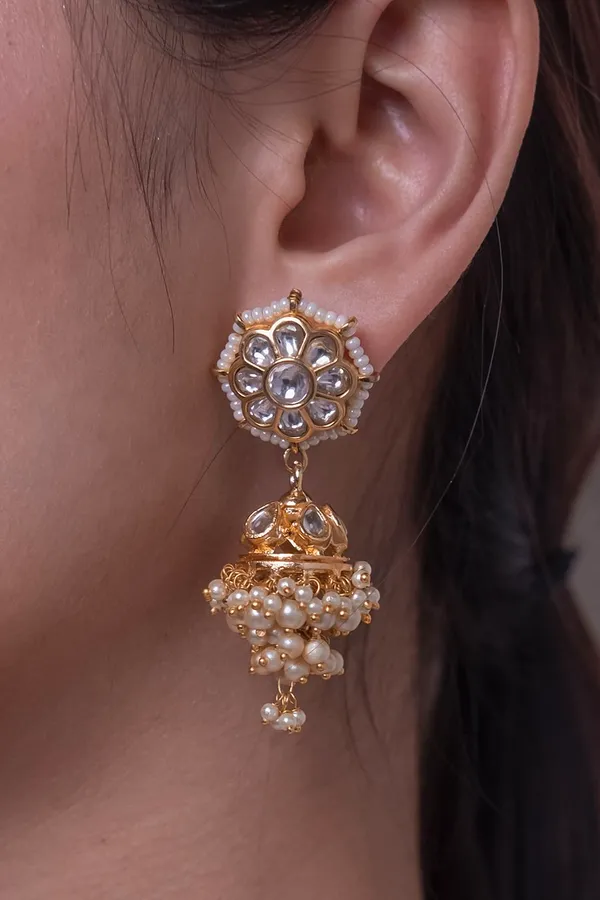 Gold & White Pearls Jhumki