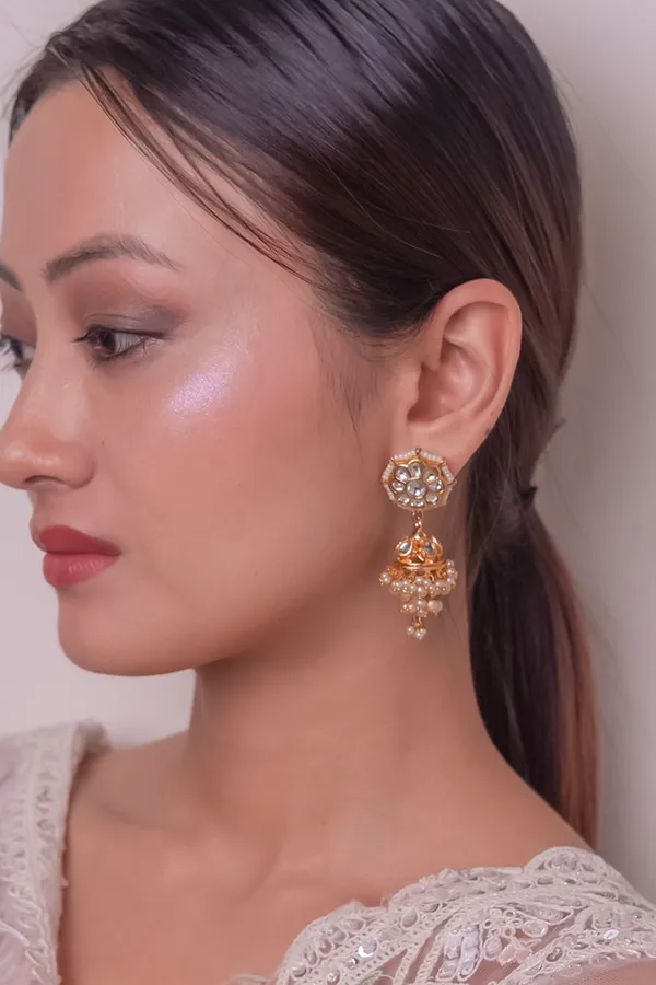 Gold & White Pearls Jhumki