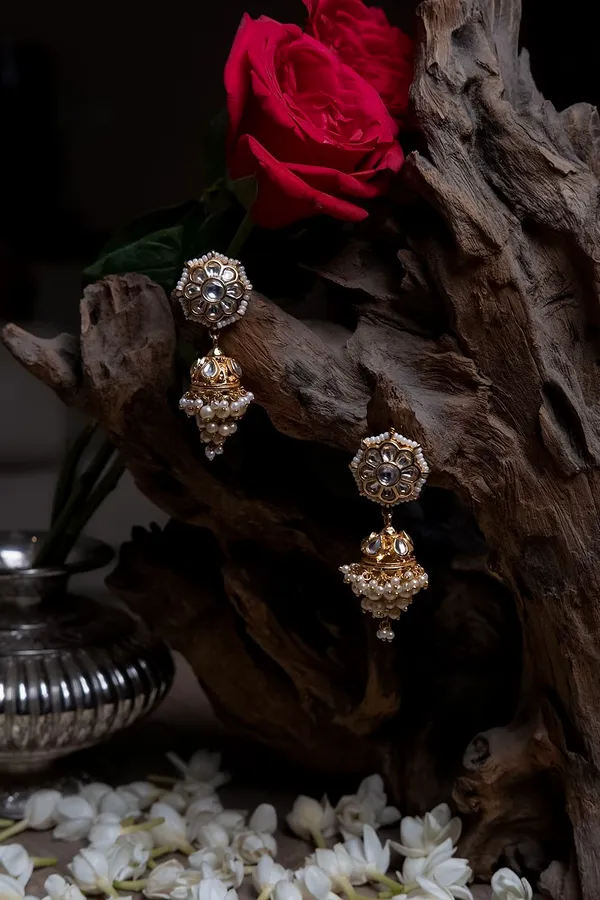 Gold & White Pearls Jhumki