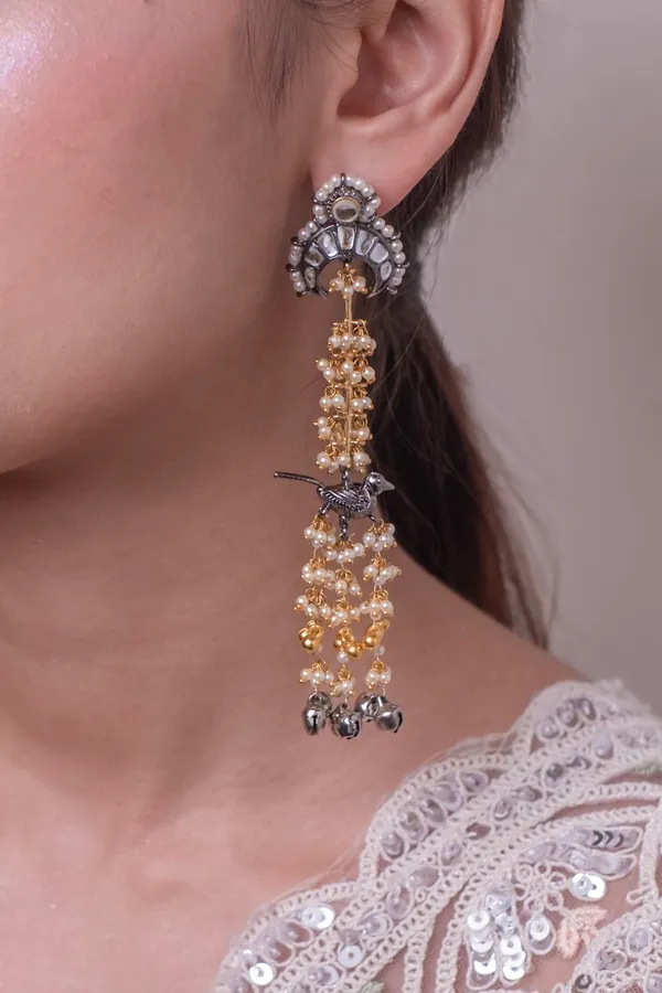 Dual Finish Gold & Silver Drop Dangler Earrings