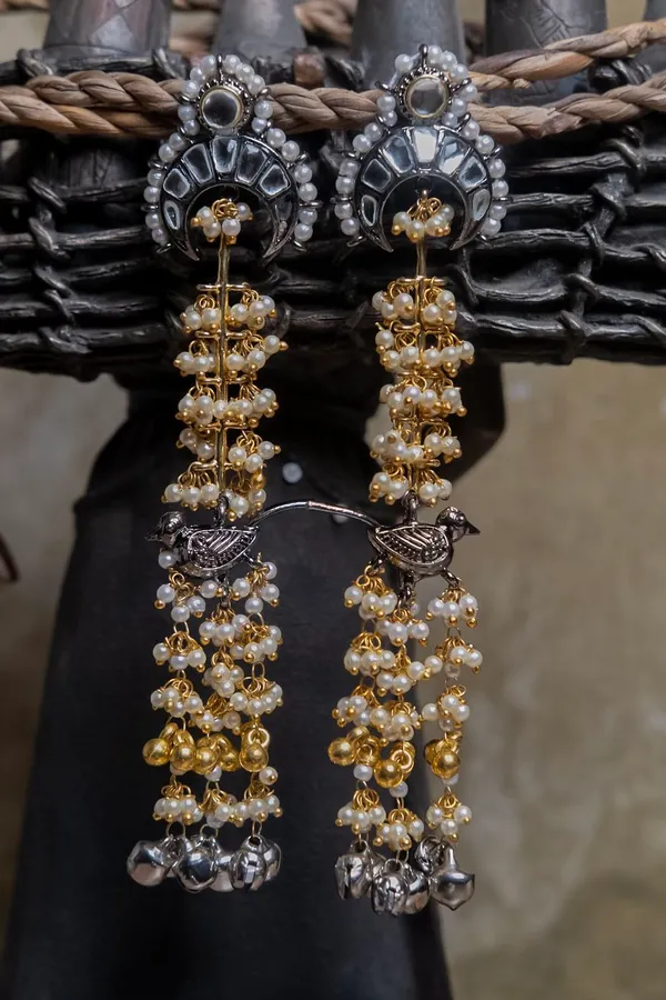 Dual Finish Gold & Silver Drop Dangler Earrings