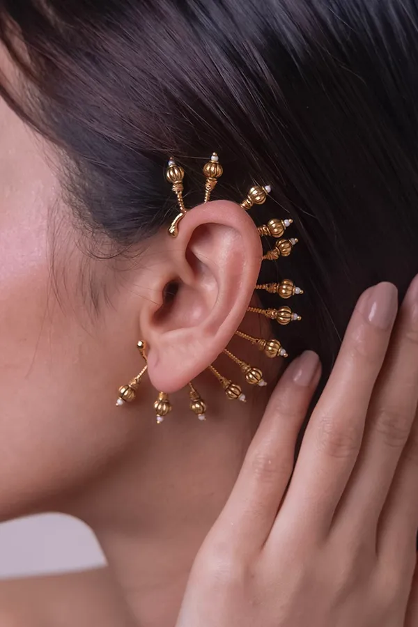 Golden Gold Bead Earcuffs