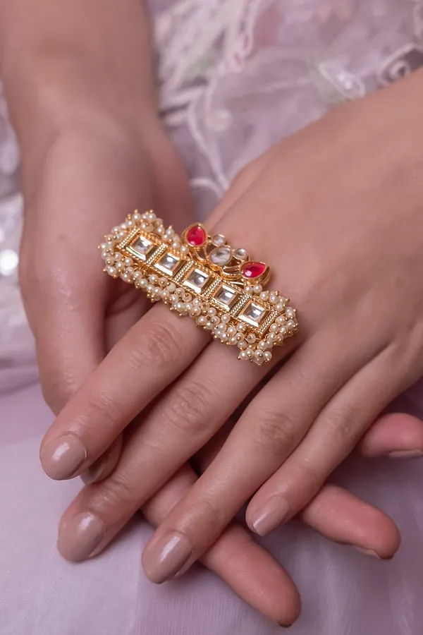 Gold & White Pink Petal Pearls Ring