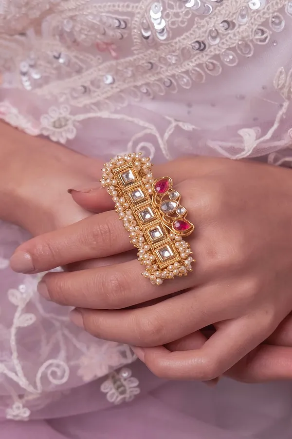 Gold & White Pink Petal Pearls Ring