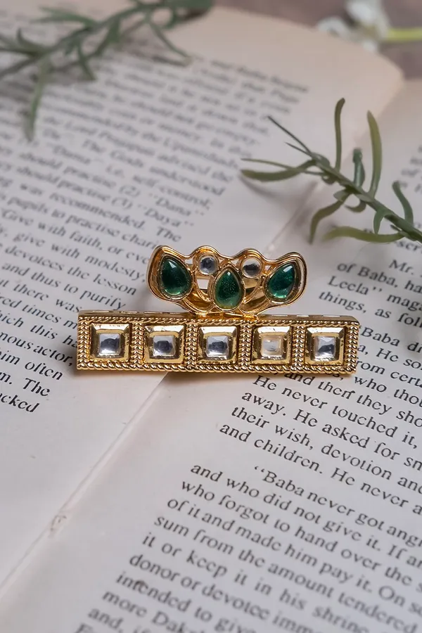 Gold & White Green Petal Pearls Ring