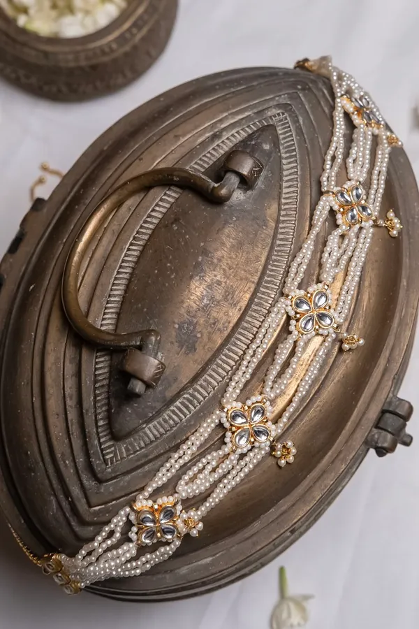 Multi String Kundan White Pearls Choker Necklace