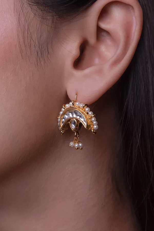 Gold Chand Pearls Kundan Earrings