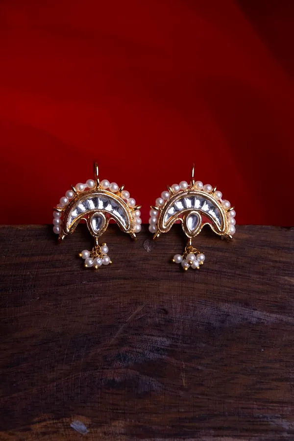 Gold Chand Pearls Kundan Earrings