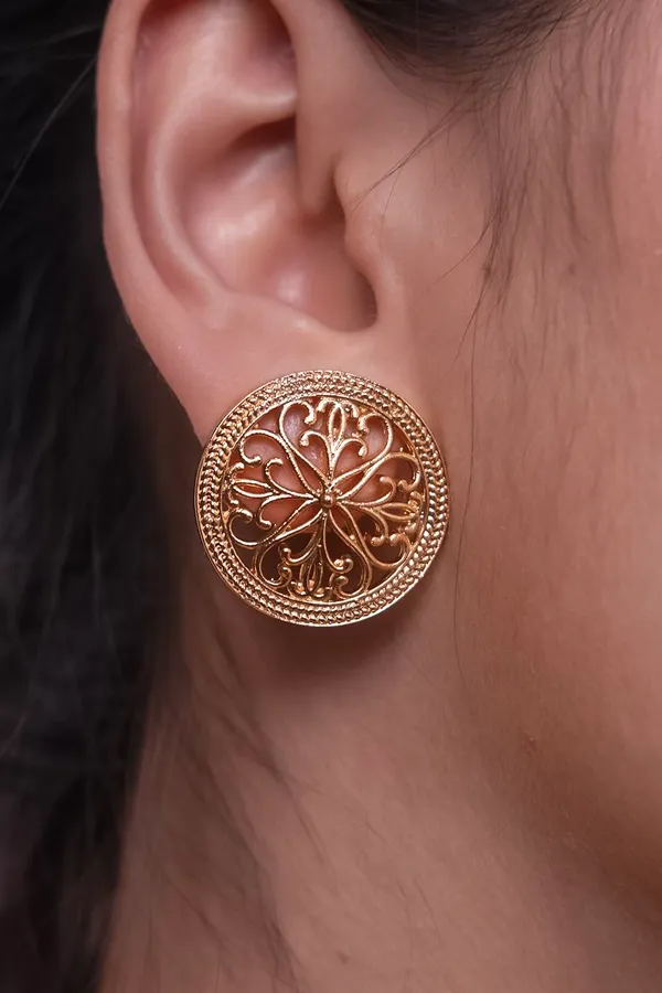 Golden Regal Round Filigree Stud Earrings