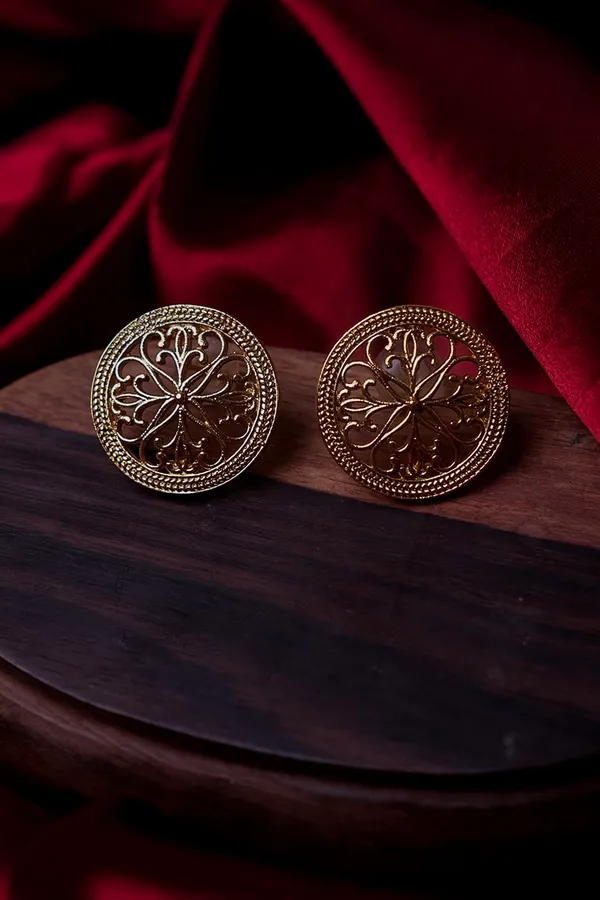 Golden Regal Round Filigree Stud Earrings