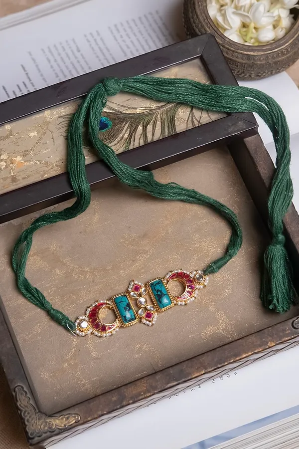 Pink Crescent Turquoise Center Pearl Choker Necklace