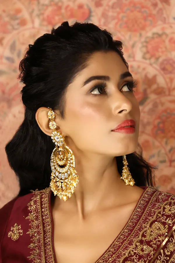 Statement Kundan Gold & White Pearls Chandbali