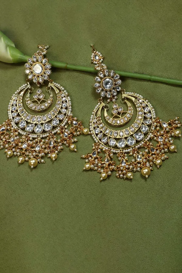 Statement Kundan Gold & White Pearls Chandbali