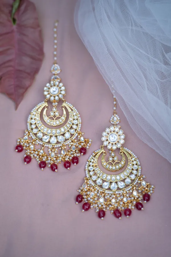 Statement Kundan Gold & White Red Drops Chandbali