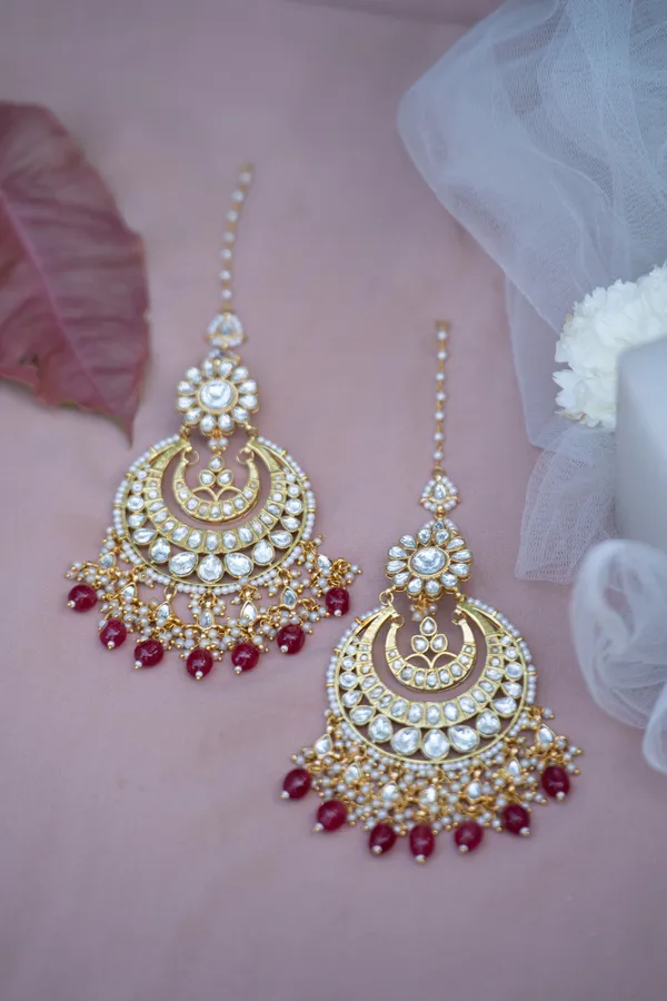 Statement Kundan Gold & White Red Drops Chandbali