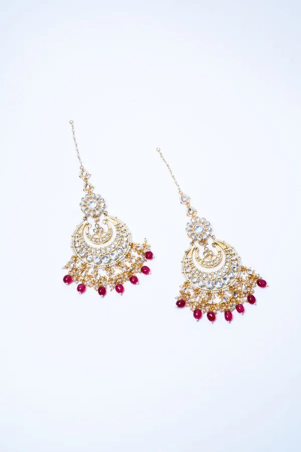 Statement Kundan Gold & White Red Drops Chandbali