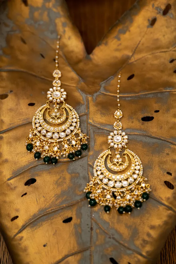 Statement Kundan Gold & Green Drops Chandbali