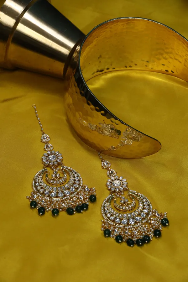 Statement Kundan Gold & Green Drops Chandbali