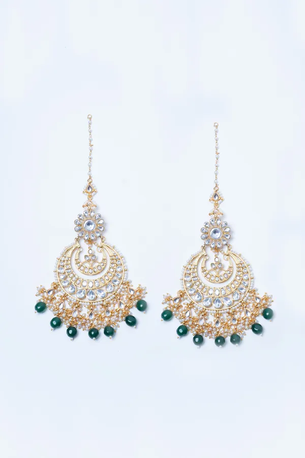 Statement Kundan Gold & Green Drops Chandbali