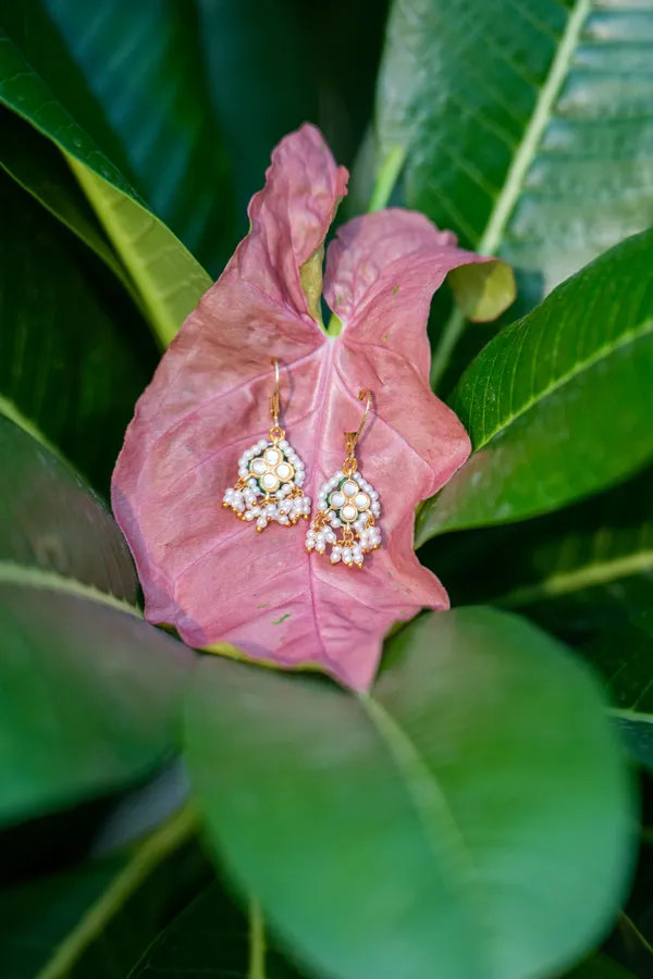 Gold & Green Meenakari Pearls Kundan Earrings