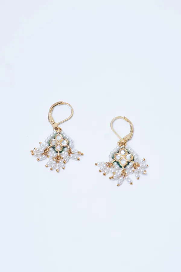 Gold & Green Meenakari Pearls Kundan Earrings